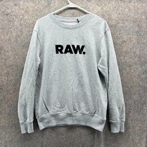 G Star Raw Sweater Womens Large Gray Crewneck Pullover Fleece Spell out Cotton